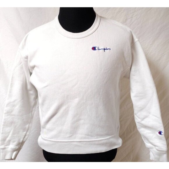 Champion Reverse Weave Medium White Crop Spellout Logo Heavyweight Sweatshirt - Picture 1 of 13